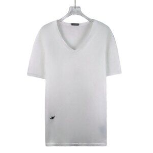 Dior White Bee Embroidered Cotton V-Neck Short-Sleeve T-Shirt L Made In Italy
